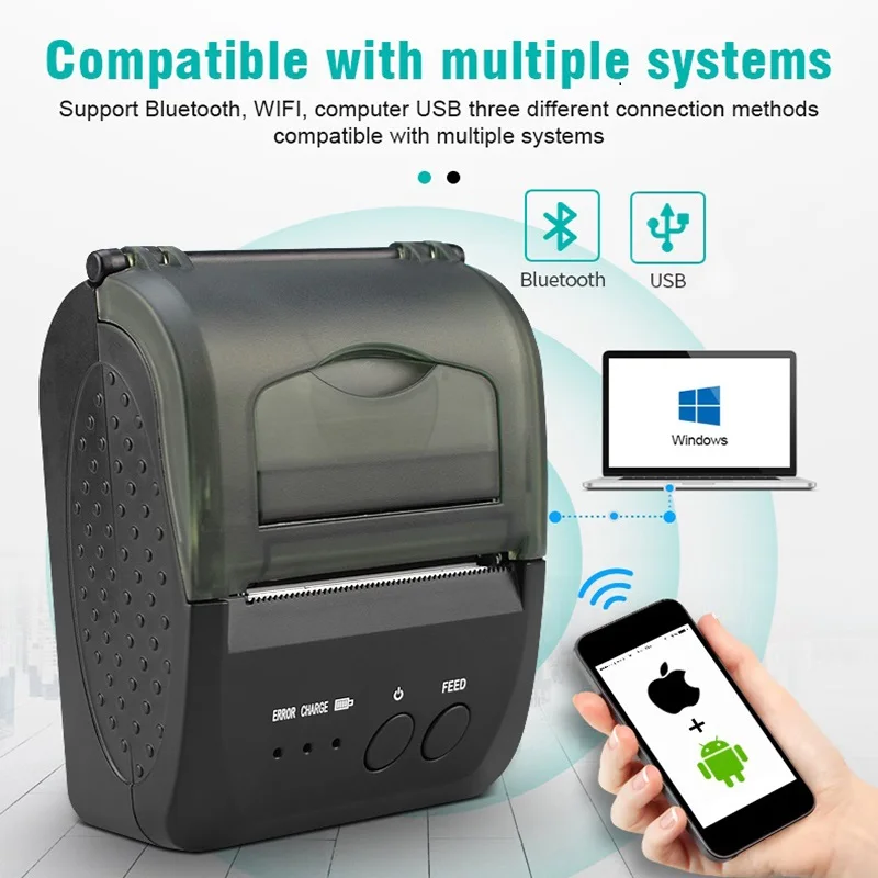 Миниатюрный Bluetooth принтер термопринтер Портативный чековый USB для Android iOS 58