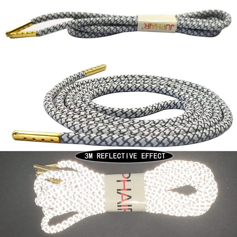 01 White Juphair 60-160 см золотистого цвета с металлическим наконечником с фактурой спортивные шнурки 3м Reflective круглые шнурки для ботинок флуоресцентные шнурки для кроссовок веревка для шнурков - Цвет: 01 White