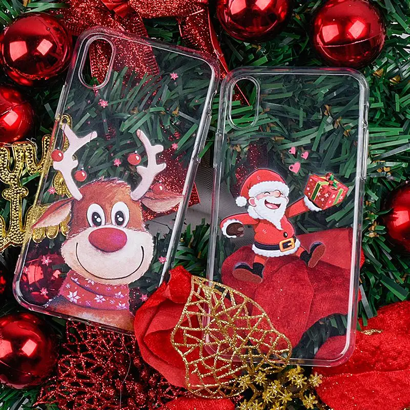Merry Christmas Phone Case For iPhone XR XS Max X 8 7 6 6s Plus 10 Cartoon Santa Claus elk TPU Cover for 11 2019 Couples |
