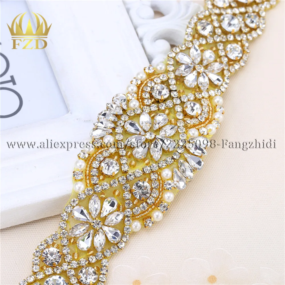 FZD 1 шт. пришивная аппликация из розового золота с бусинами и кристаллами Стразы