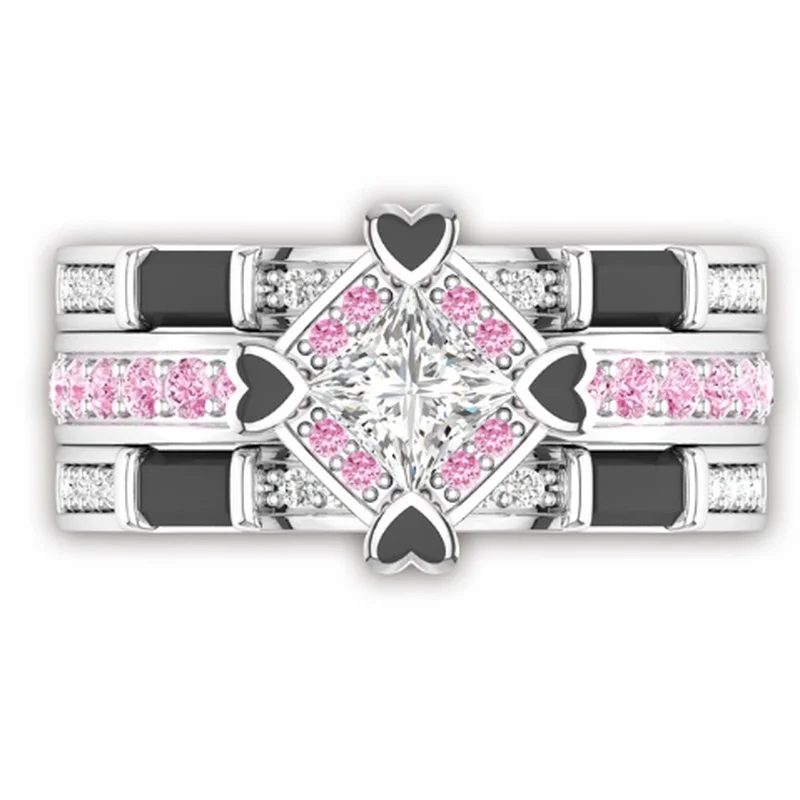 

Luxury fashion geometric heart-shaped zircon set ring women bride romantic banquet wedding glamour jewelry Valentine's day gift