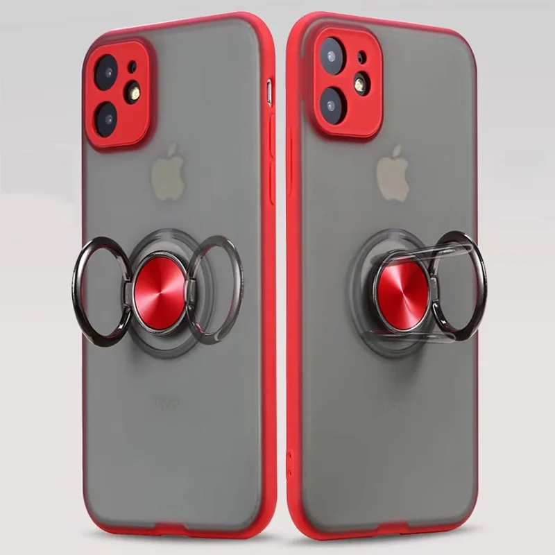 Чехлы для телефонов с магнитным кольцом для iPhone 11, 11Pro Max X, XR, XS Max, 11, 8, 7, 6, 6S Plus, силиконовые бамперы, прозрачные матовые чехлы - Цвет: Red