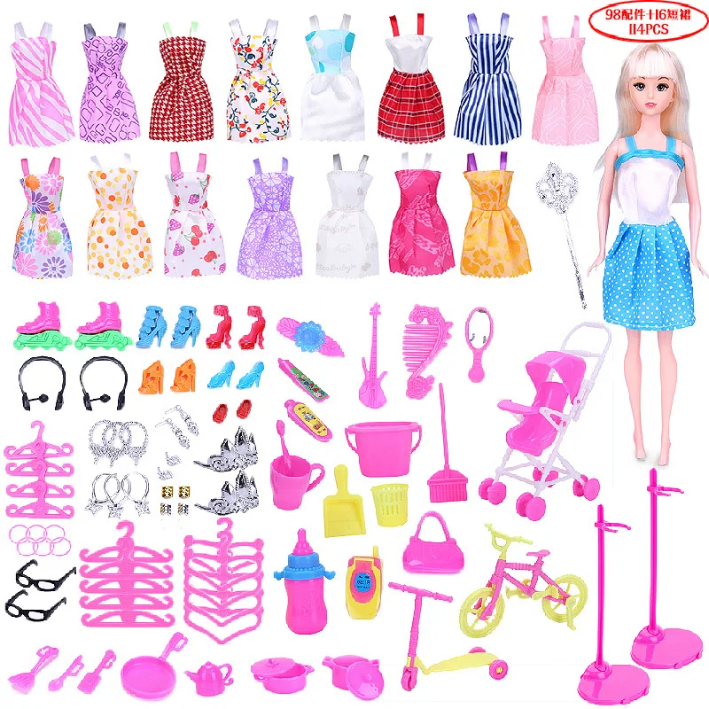 

98PCS barbies princess doll accessories mixed set children's toy accessories a variety of mixed daily articles of clothing