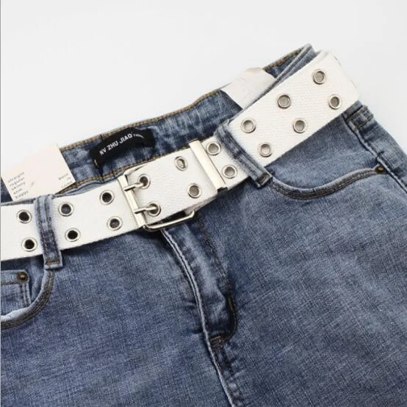 Холщовый ремень унисекс с двумя рядами втулок и отверстиями 1 шт. пряжкой полыми