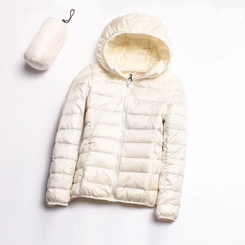

Women All-Season Ultra Lightweig Winter Down Jacket Coat Solid Slim Hooded Zipper White Puffer Jacket Ladies Padded Womens Coats