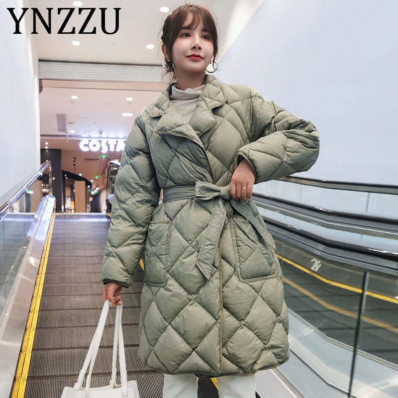 YNZZU корейский стиль 2019 зимняя куртка женское однотонное средней длины светильник