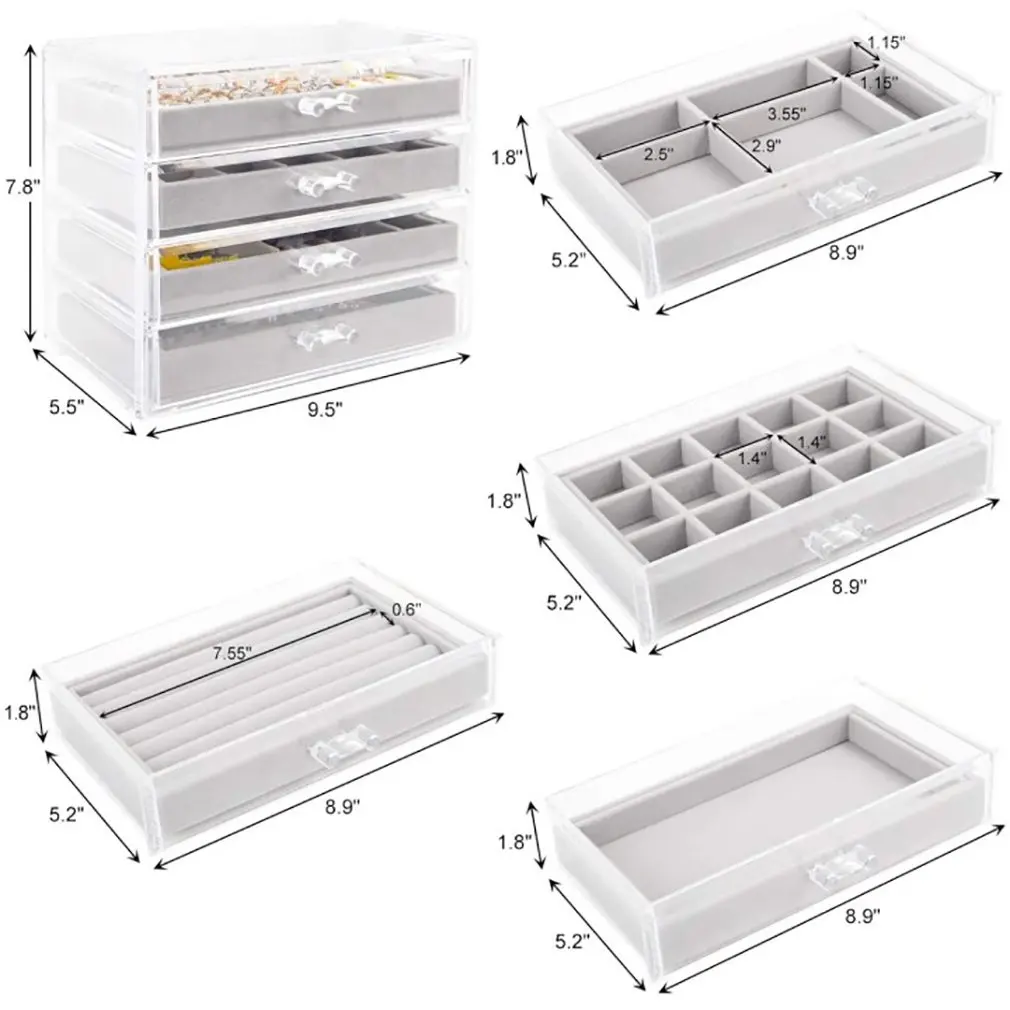 

Acrylic Jewelry Box With 4 Drawers Jewelry Organizer For Bracelet Necklace Rings Clear Acrylic Jewelry Display Case