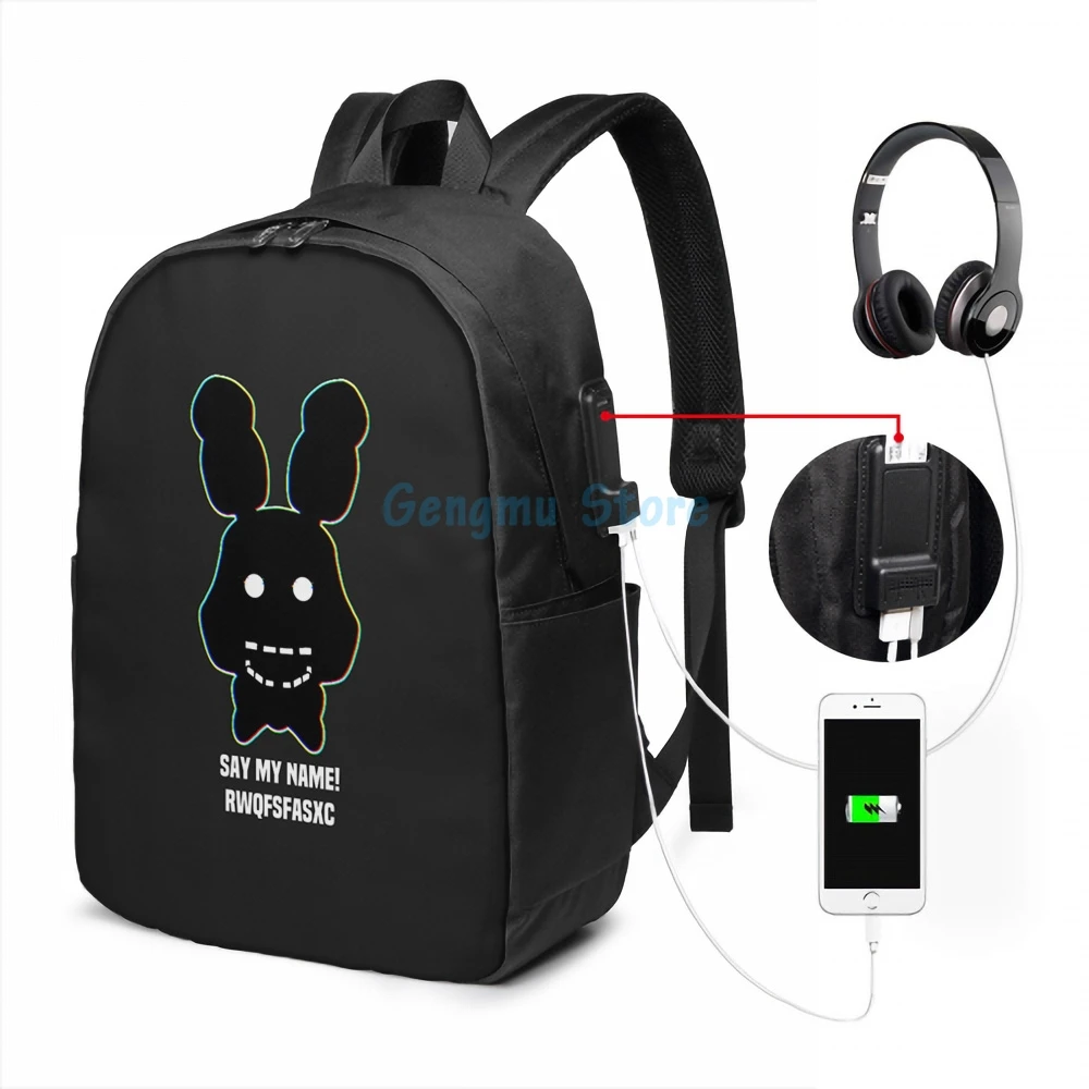 Сумка-рюкзак Funny Graphic print FNAF Five Nights Scary Spooky Game Face RWQ с зарядкой USB для мужчин и женщин, подходит для школы, путешествий и ноутбука.