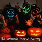 Светодиодная неоновая маскарадная маска, маска для Хэллоуина, светится в темноте, маска ужаса, светящаяся маска