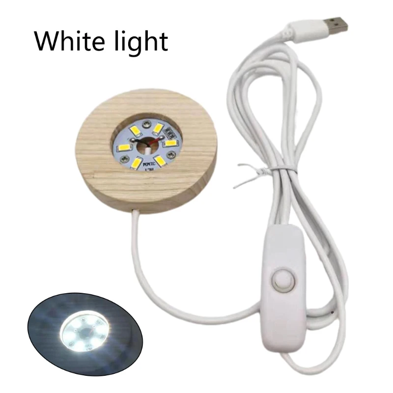

X7AB LED Night Light Wooden Round Base Holder Display Stand for Crystals Glass Ball Illumination Lighting Accessories Decor