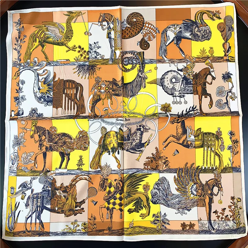 

Designer Head Scarves 100% Silk Square Scarf Woman Printing Twill Neck Scarf Hijab 50cm Women Headband Horse Print Scarves