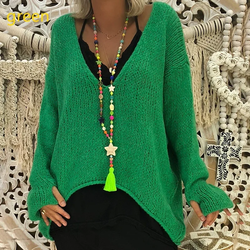 Новый плюс размер женский пуловер V шеи свободный свитер неравномерной длины