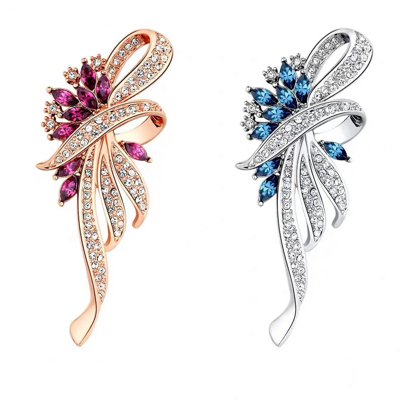 

Fashion Crystal Brooch Elegant Bauhinia Brooches Lapel Pin Rhinestone Brooches Corsage Wedding Jewelry Women