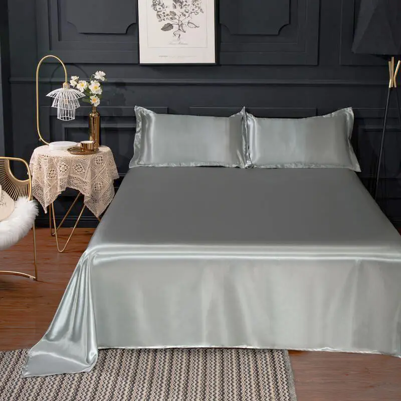 Rayon Bed Sheet Solid Color Mod Sheets Soft For King/Queen Size 1.5/1.8M Home Silk Bedding Cover 1PCS Black Flat | Дом и сад