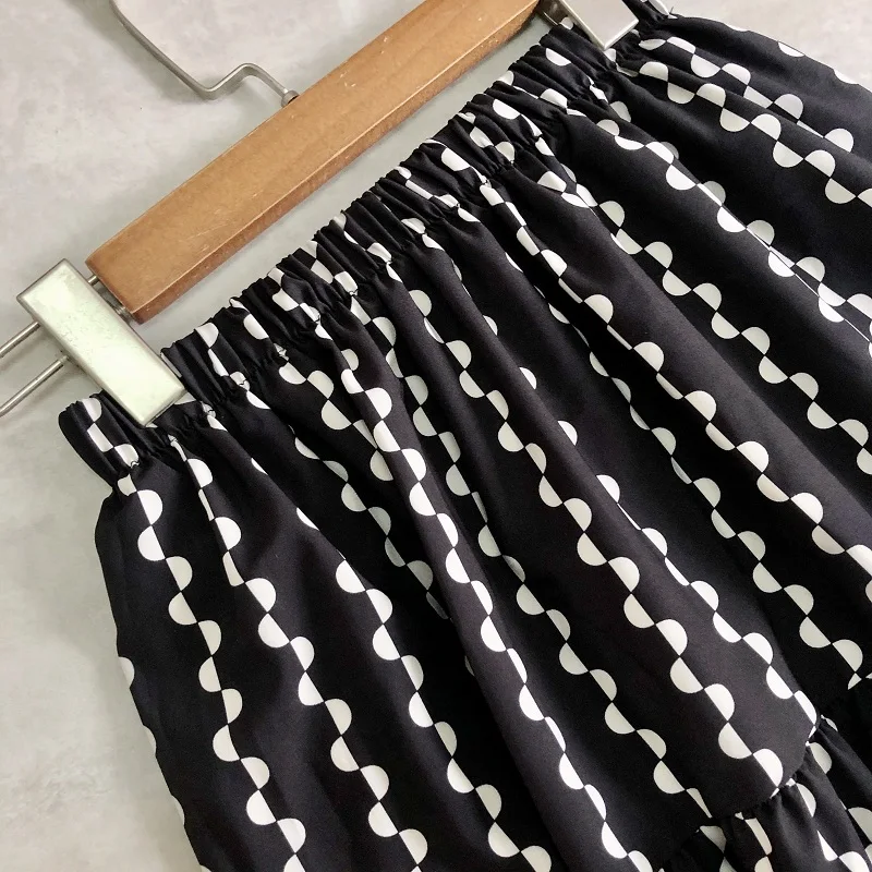 

GTGYFF Fashion Women Skirt Ruffle A Line Midi Polka Dot Summer Skirts Ladies Girls Stiped Elastic Skirt White Black Khai Spring