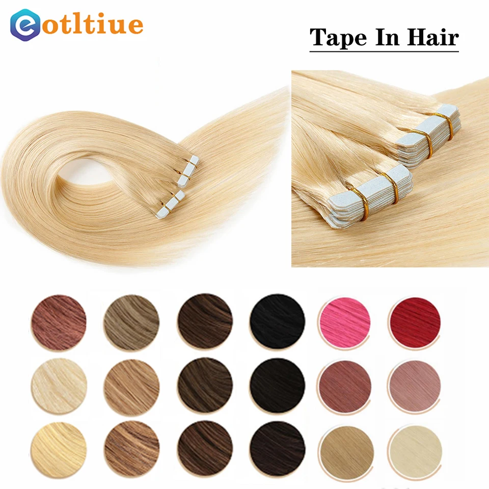 

Human Hair Extensions 26 Colors Tape In Real Human Hairs Extension 20Pcs European Remy Straight Adhensive Extension Tape On Hair