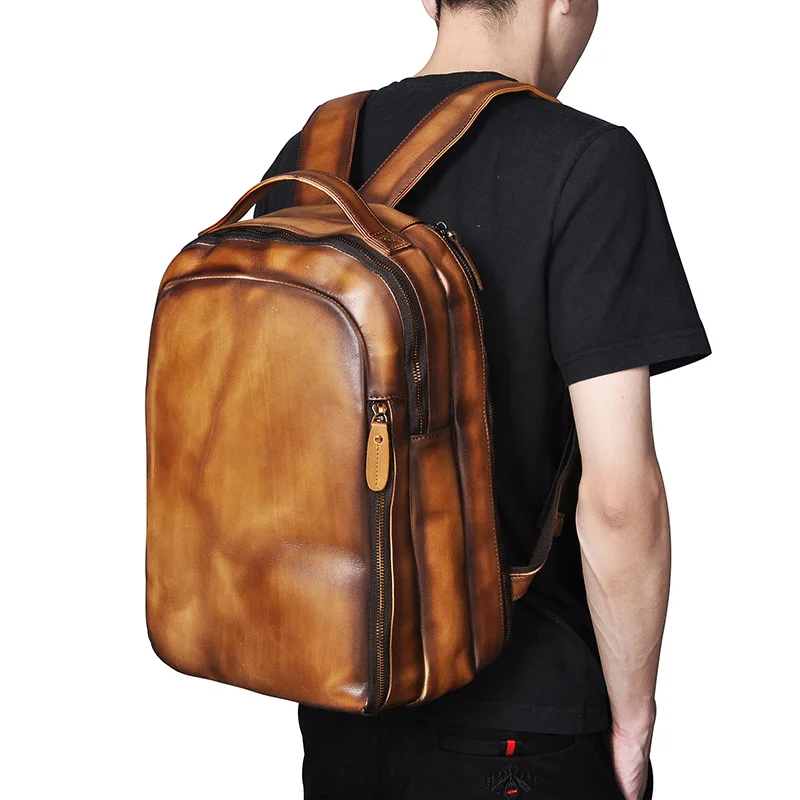 Top Layer Crazy Horse Skin Cowhide European And American Foreign Trade Retro Men's Large Capacity 14 Inch Backpack Computer Bag |