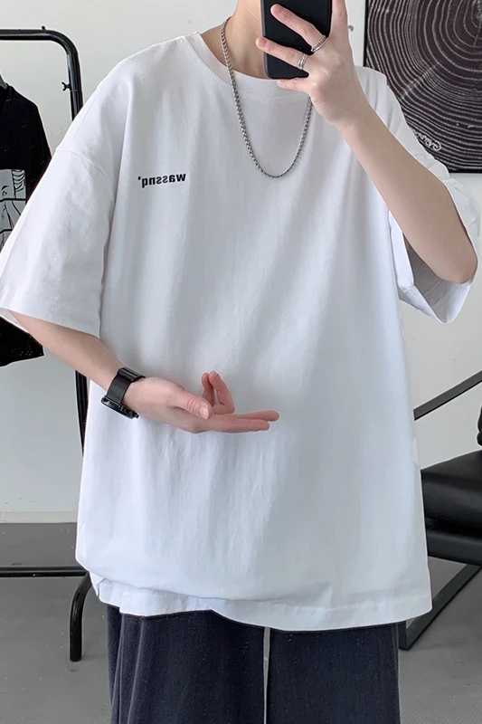 

Short-Sleeved T-shirt Men's Summer Loose Solid Color Versatile Top Ins Trendy Casual T-shirt