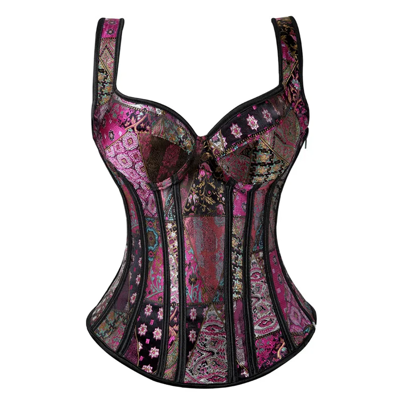 

Sexy Straps Corset with Cup Lingerie Zipper Side Overbust Waist Trainer Bustier Plus Size Gothique Corsets and Bustiers