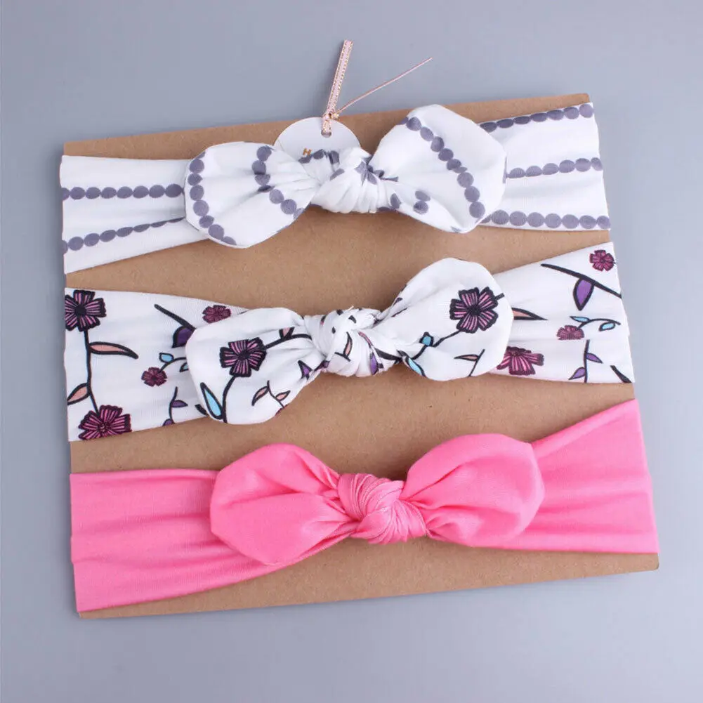 3Pcs Cute Baby Headband Rabbit Ear Neonata Bow Flower Elastic Haarband Girls Headbands Children Turban Hair Accessories Set | Детская