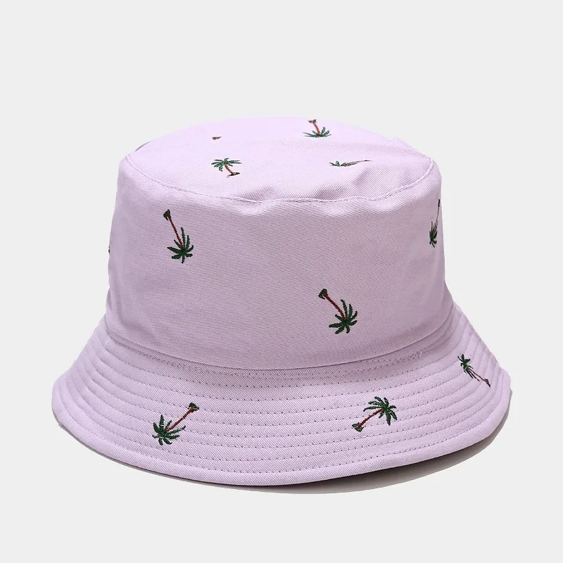 

Coconut Tree Embroidery Double-sided Bucket Hats Women Autumn New Fashion Hot Sale Cap Casual Vacation Solid Fisherman Hat