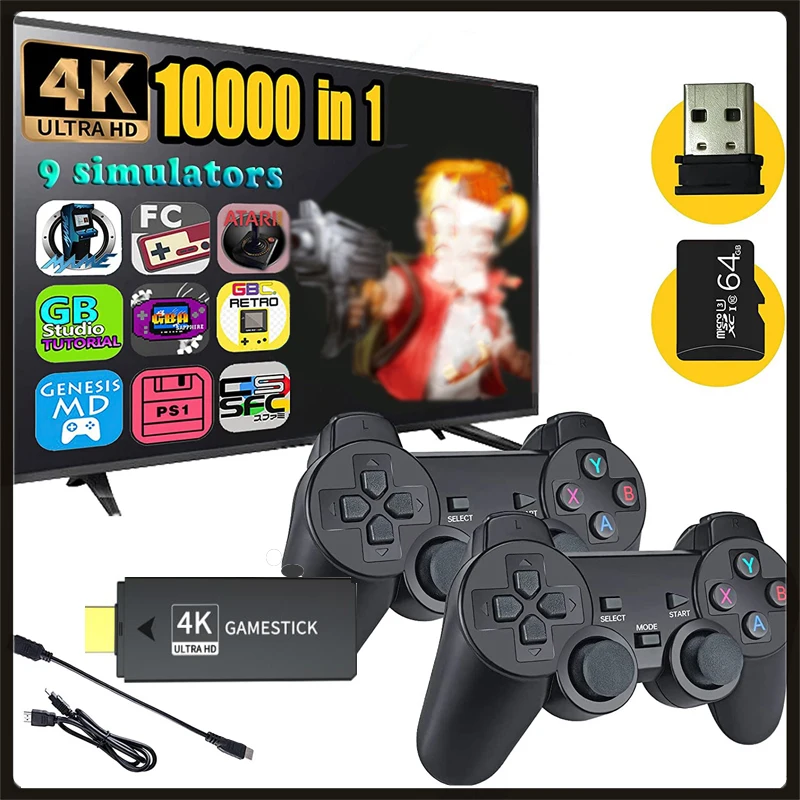 

Игровая приставка HD 4K для всей семьи, ТВ, ретро видео, игровая консоль с двойным беспроводным контроллером 2,4 ГГц, 16 ГБ, встроенные 12800 + игр, 40 ...
