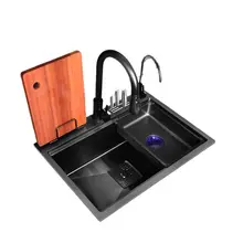 Nano Black Stainless Steel Sink 304 Kitchen Dish Washing Basin Multifunctional Manual Large Single Trough Counter Kitchen Sink