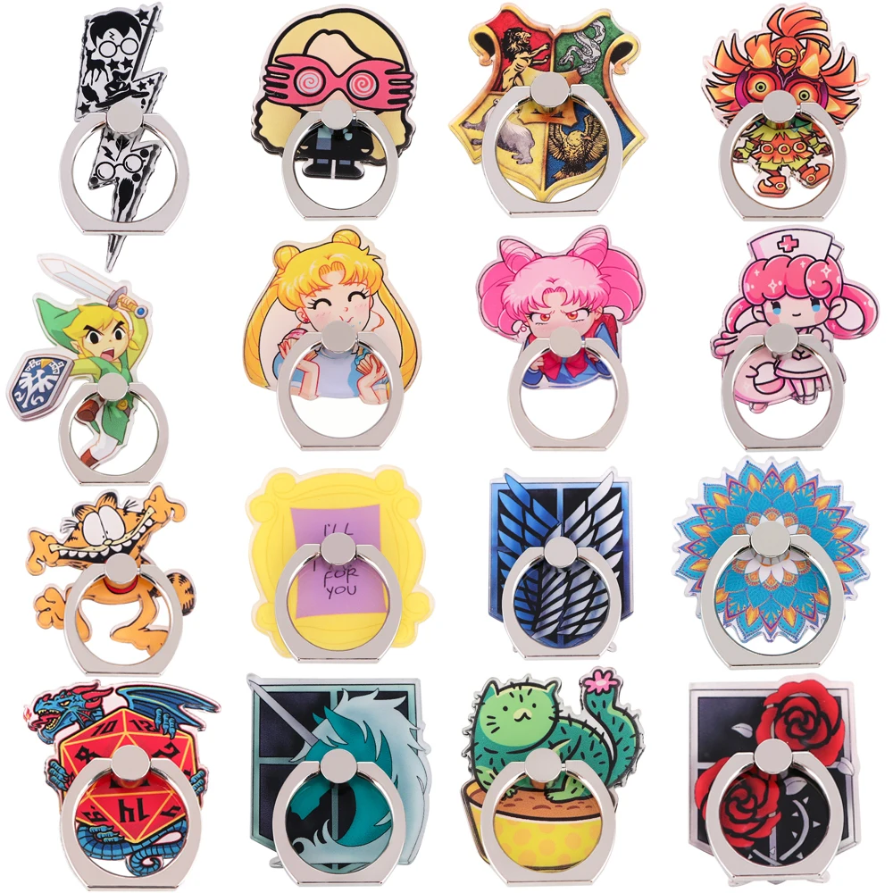 fd0794 anime shape metal finger ring stand holder diy phone bracket mobile phone holder cartoon cell phone docks accessories free global shipping
