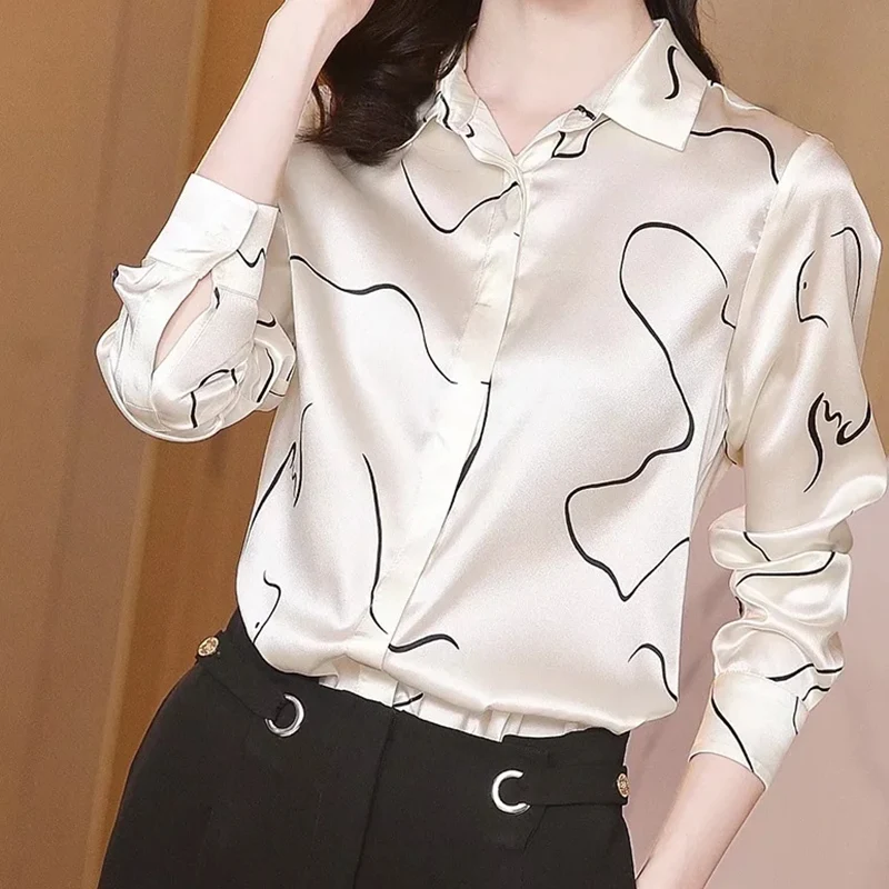 

MIUXIMAO 2022 New Spring Women's Clothing Lapel Long Sleeve Blouse Fashion Elegant Office Style