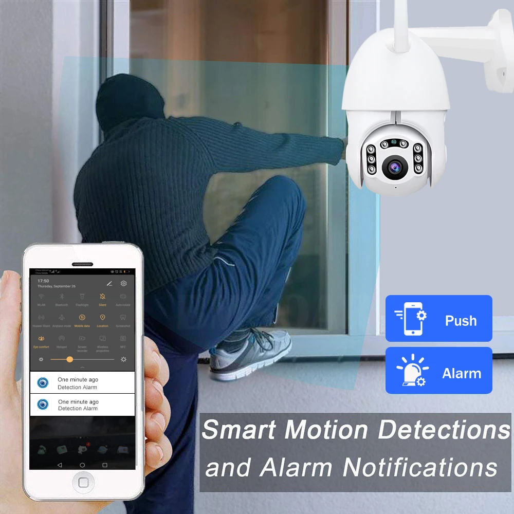 1080P Wireless WiFi Camera PTZ Outdoor Auto Tracking 4X Digital Zoom Speed Dome Surveillance IP CCTV Cloud Ycc365 Plus | Безопасность и