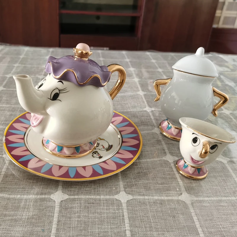 

Cartoon Beauty And The Beast Tea Set Mrs Potts Teapot Chip Cup Sugar Bowl Pot Set Coffee Kettle Birthday Xmas Gift