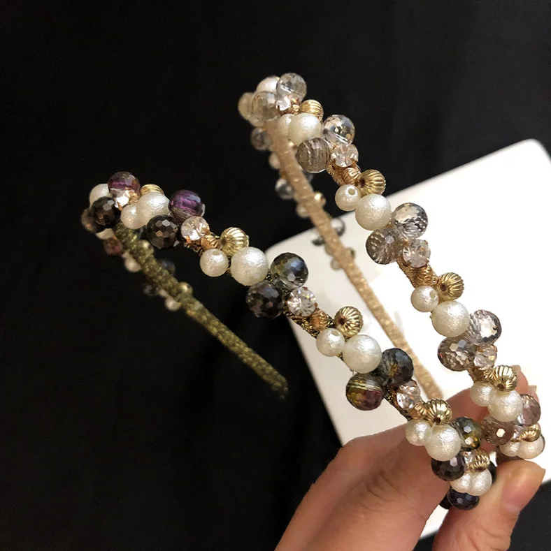 

Retro crystal pearl hairbands female wild go out fairy handmade headbands