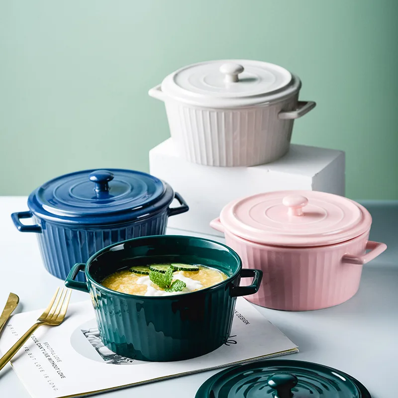 

Миска керамическая Бытовая с крышкой, двухсторонний кашпо, Салатница, миска для лапши мгновенной проявки, рамен, эмалированная чаша, чаша дл...