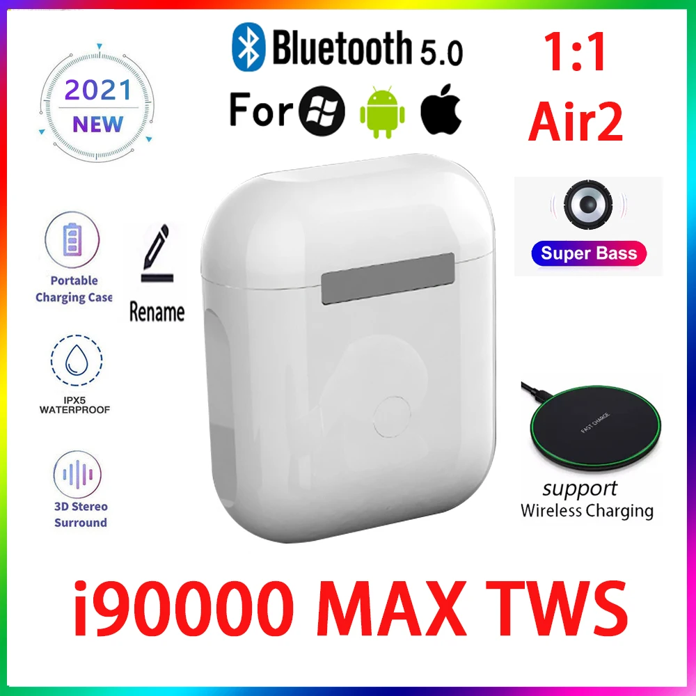 Оригинальные беспроводные Bluetooth гарнитуры i90000 MAX TWS 1:1 с GPS переименованием PKi7 i11 i14