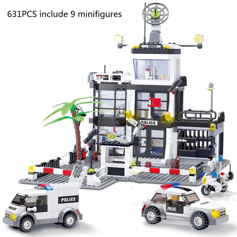 

631pcs City police station Model Building Blocks Compatible Construction Firefighter man Truck Enlighten Bricks Toys Children