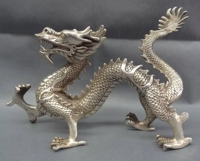 Медная Статуя 12 &quotКитайский серебряный Зодиак миф чудовище Статуэтка Богатство