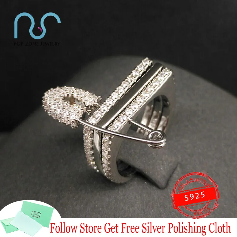 

BABY XL Series Triple Hoop Safety Pin Ring In White S925 Sterling Silver Luxury Ring Fashion Sparkling Lovers Woman Girl Jewelry