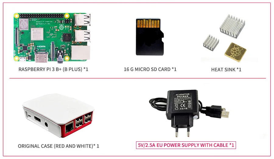 Raspberry Pi 3 Model B+ комплект 16G SD карты+ чехол+ 5 V/2.5A EU/US Питание с кабелем+ теплоотвод
