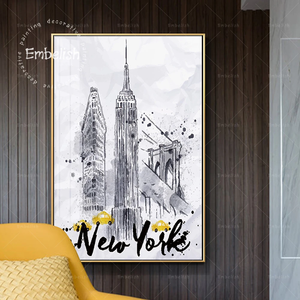 

Embelish Watercolor New York City Landcape Pictures For Living Room Modern Home Decor Posters HD Spray On Canvas Oil Paintings