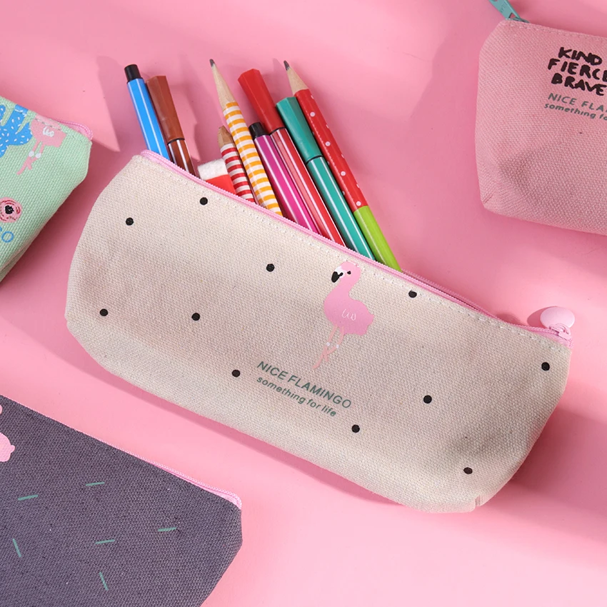 Оригинальный чехол для карандашей холщовые сумки с фламинго Женская ручка пенал