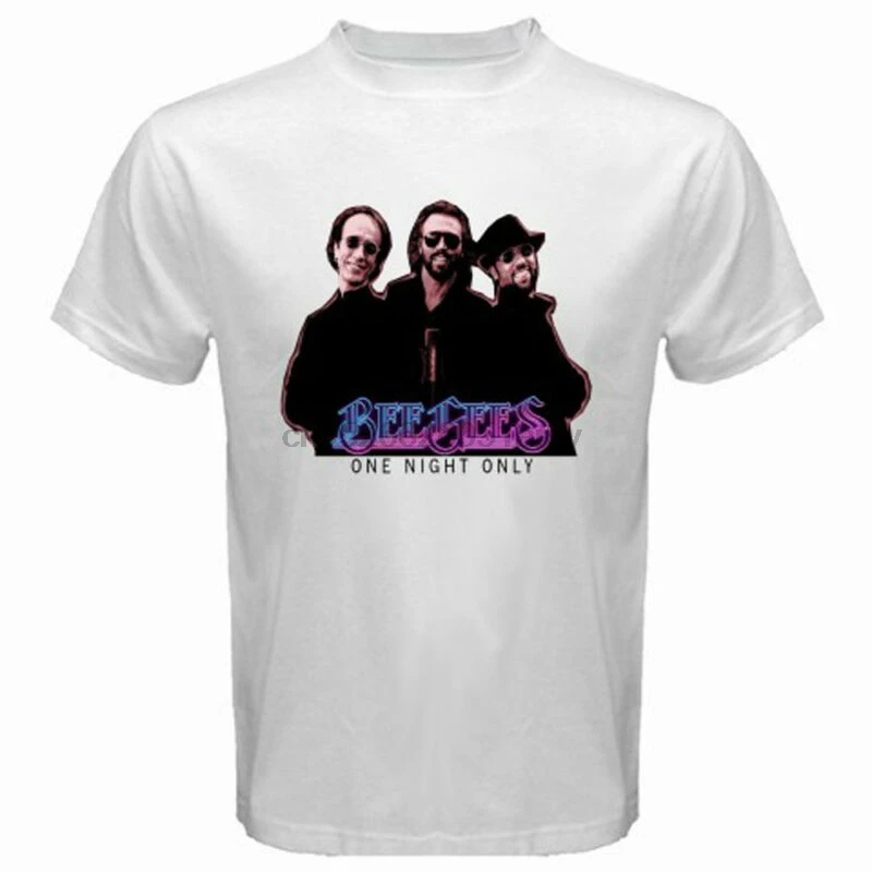 

New BEE GEES One Night Only ROBIN GIBB Pop Disco Mens White T-Shirt Size S-3XL