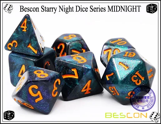 Bescon Звездная ночь игральные кости набор серии, 7 шт. многогранные РПГ кости набор Млечный путь, полночь, сумерки
