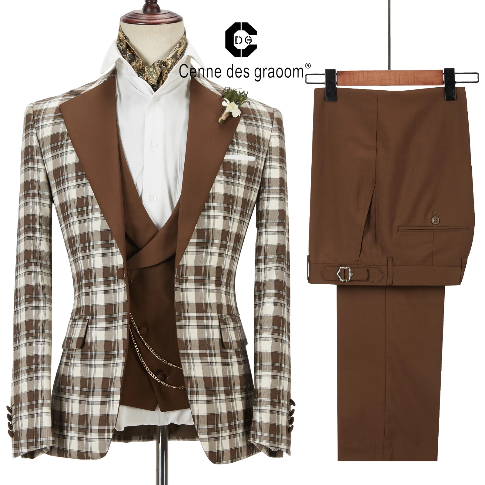 

Костюм Cenne Des Graoom мужской из 3 предметов, Блейзер, жилет, брюки, модные клетчатые костюмы, облегающее свадебное платье, костюм певицы для вечев...