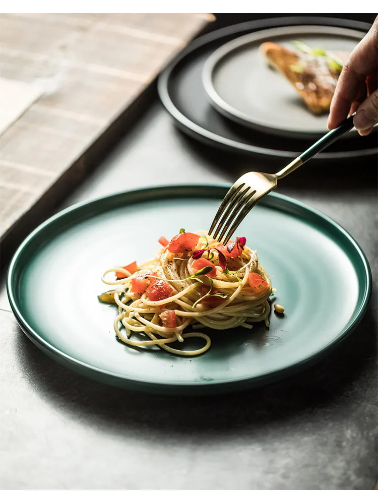 

Ceramic Western Dinner Plates Nordic Flat Art Round Solid Color Dinner Plates Frosted Modern Platos De Cena Dinnerware DE50PZ