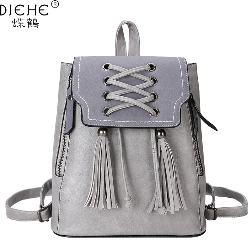 Женский рюкзак из искусственной кожи винтажный школьный с кисточками сумка на