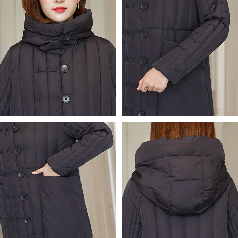 

2020 Winter X-long Jacket Women Hooded Loose Casual Female Cold Coat Plus Size Single Breasted Stand Collar Thick Women's Parkas