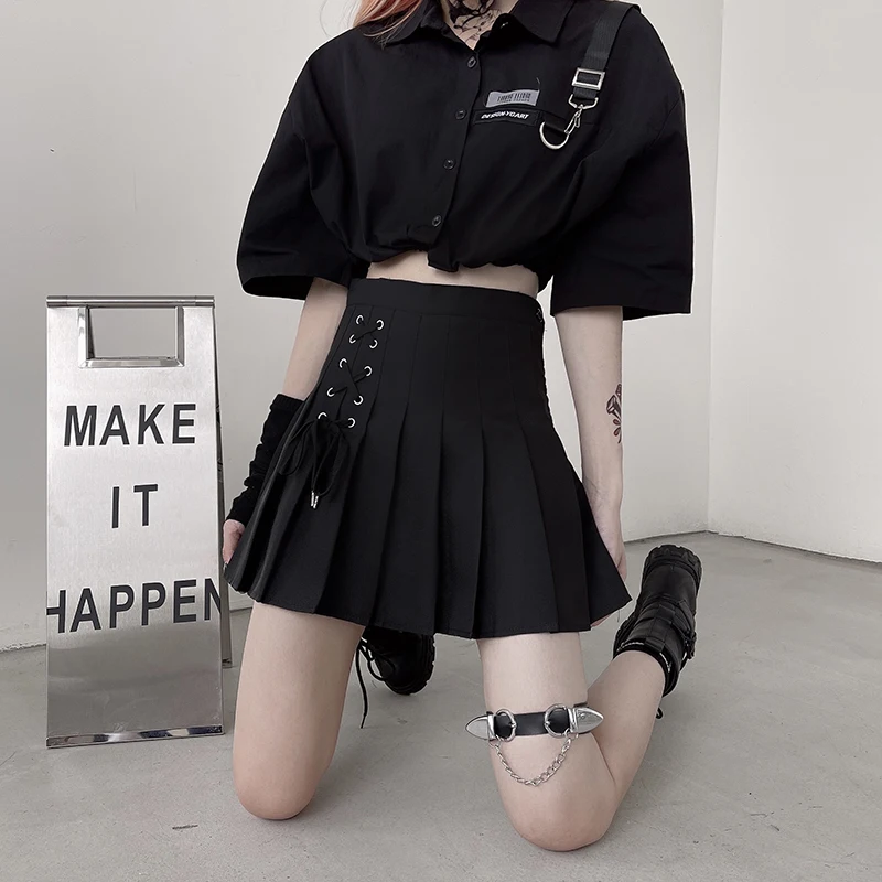 

Gothic Women's Mini Skirts Pleated High-Waisted Sexy Harajuku Fashion Kawaii A-Line Skirt Korean Clothing 2021 New Summer