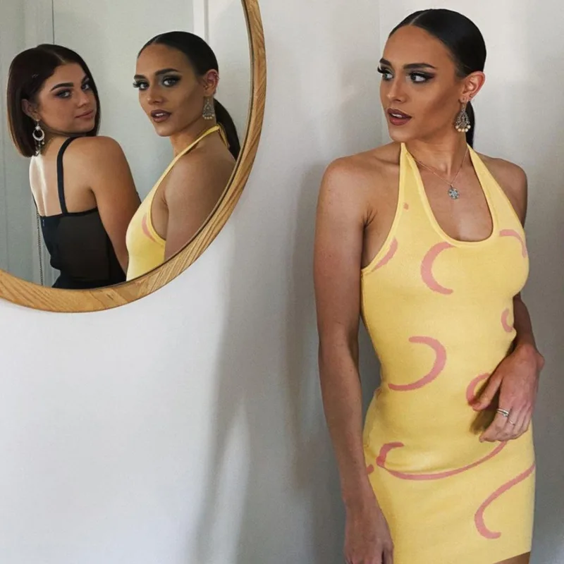 

Mozision Halter Backless Sexy Dress For Women Summer Print Sleeveless Sundress Ladies Sexy High Waist Beach Holiday Vestidos