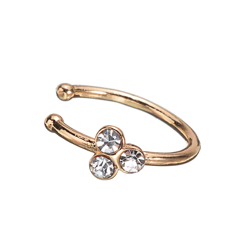 1 шт., серебро/золото, 3 хрустальных цветка, зажим для носа, кольца-кольца, стразы, кольцо для носа, регулируемое женское кольцо для пирсинга, ювелирные изделия