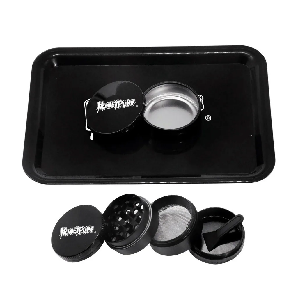 HONEYPUFF Tobacco Kit Smoking Set Plastic Rolling Tray + Metal Herb Grinder For Smoke Storage Container Jar | Дом и сад